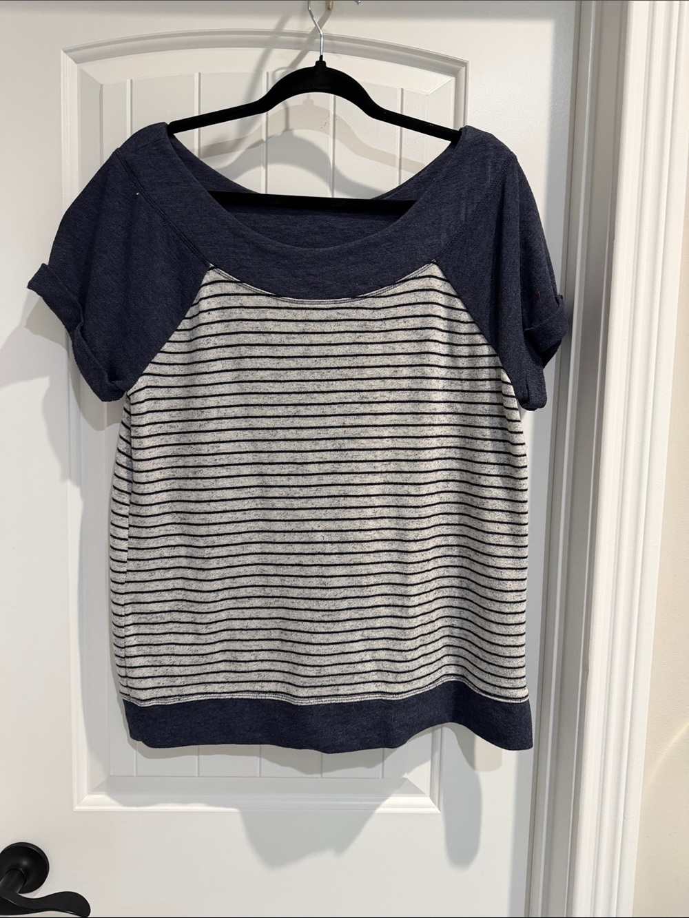 Maurices Navy and Cream Striped Raglan Short Sleeve Top